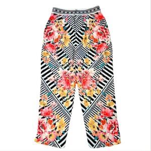 NWT JEALOUS TOMATO STRIPES & FLOWERS PALAZZO PANTS SZ. M